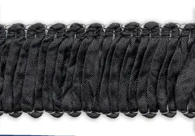 1 1/2" Black Woven Ribbon Fringed Trim (Made in USA)