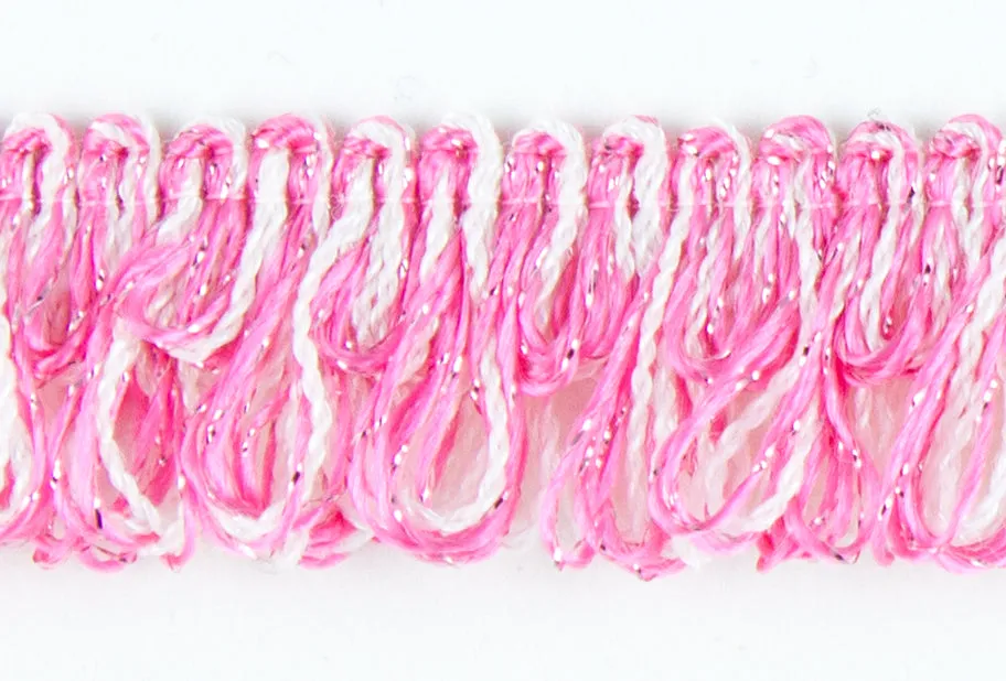 3/4" Metallic Pink & White Fringed Trim