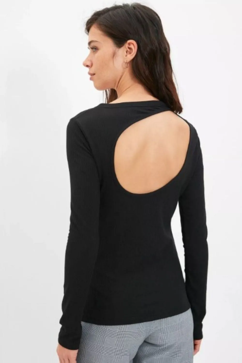 Black Full Sleeve Back Cut Out Top