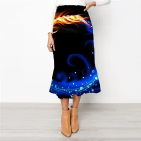 Blue Flame Skirt Women Red Flame High waist skirts Colorful Skirt Ladies Harajuku School skirt