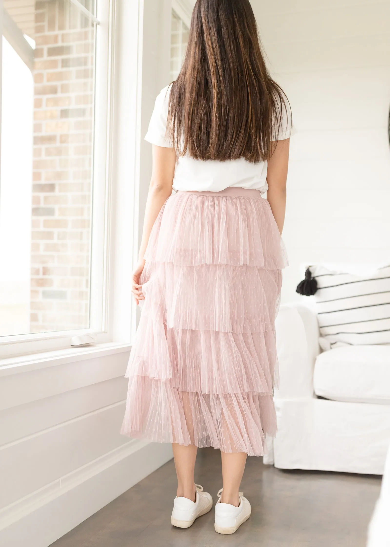 Blush Swiss Dot Tiered Midi Skirt - FINAL SALE