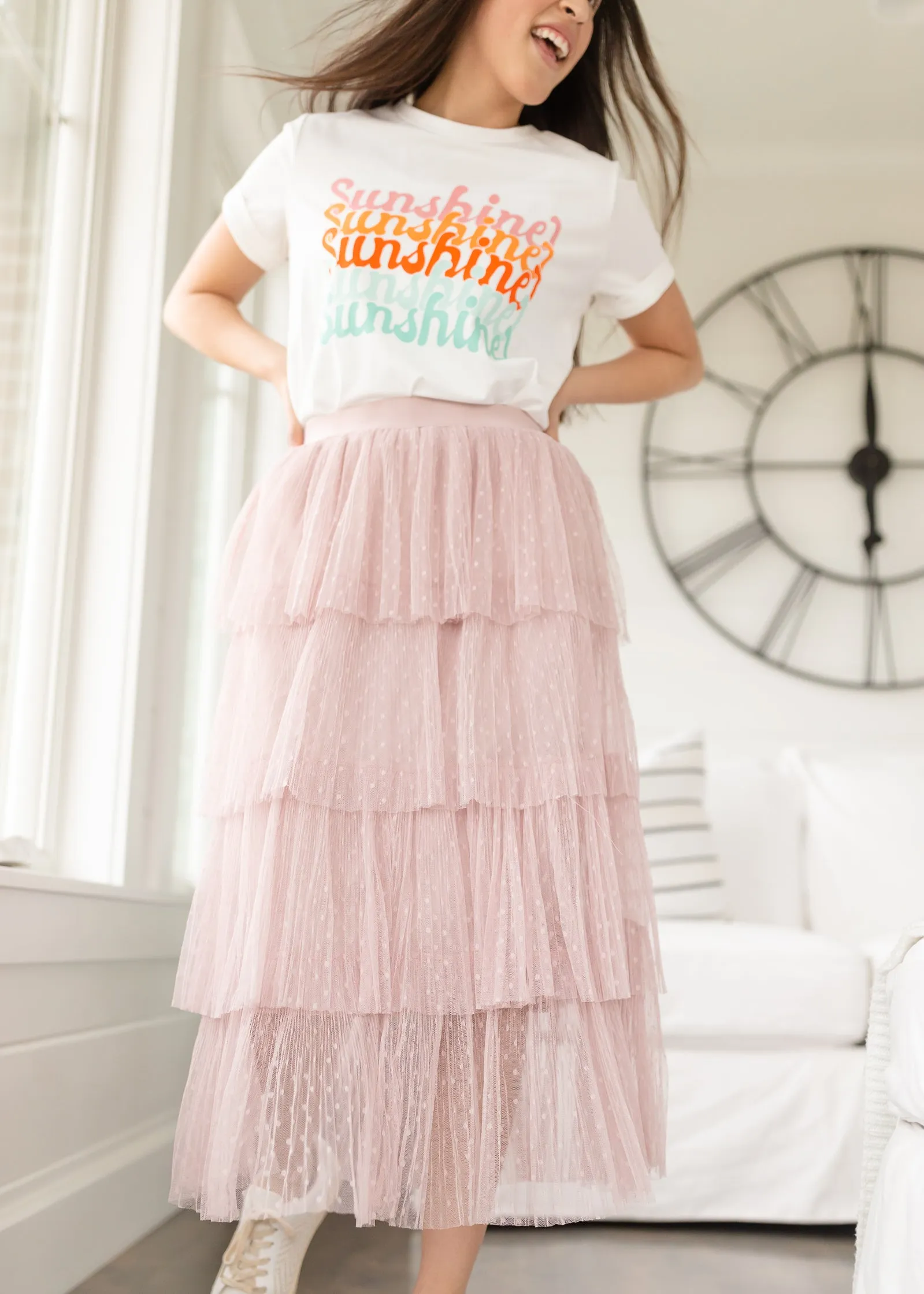 Blush Swiss Dot Tiered Midi Skirt - FINAL SALE