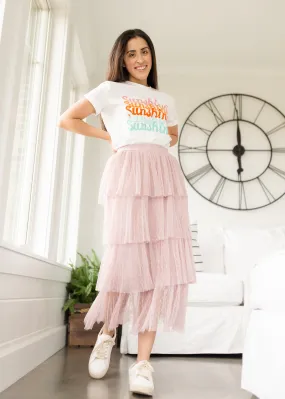 Blush Swiss Dot Tiered Midi Skirt - FINAL SALE