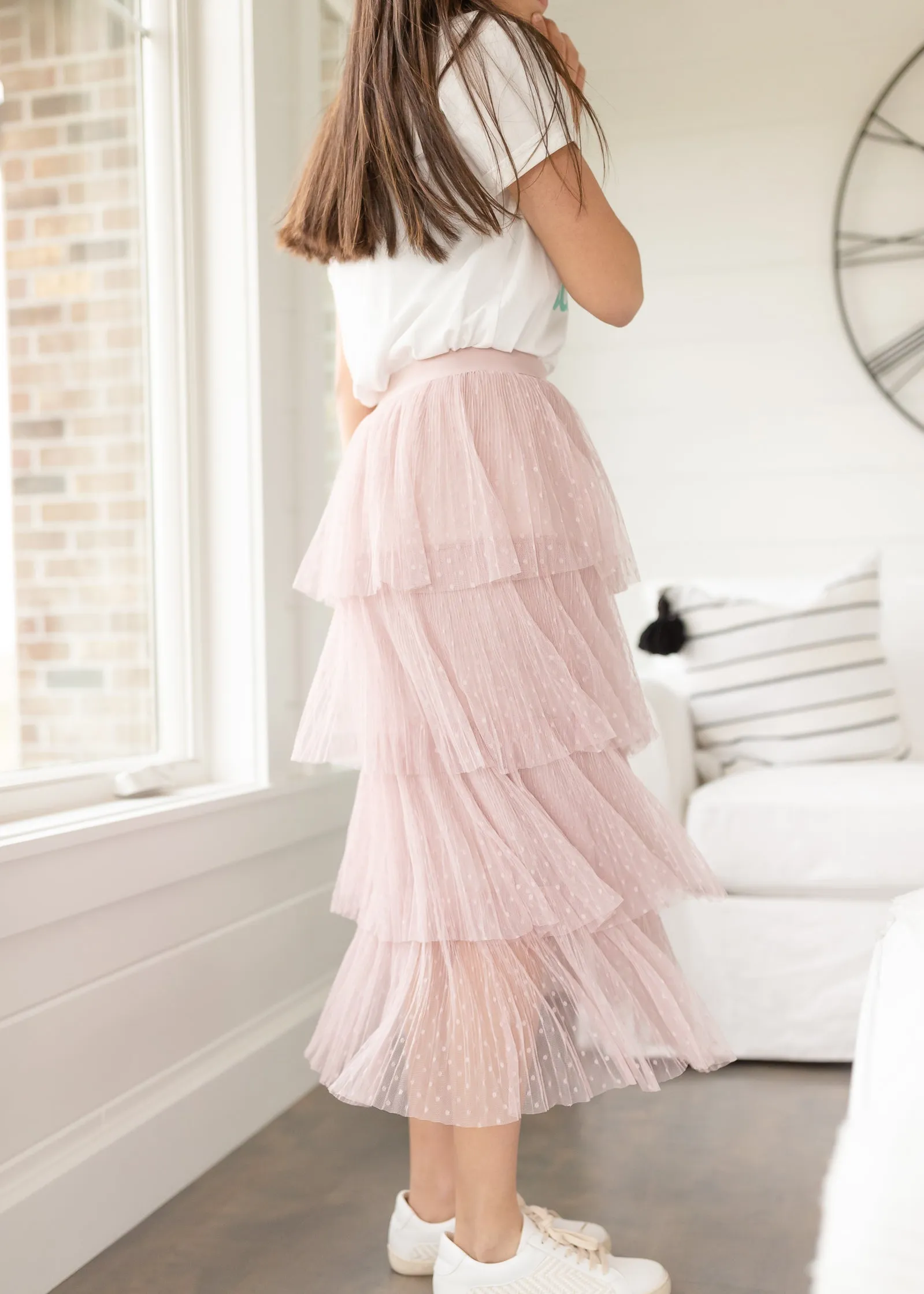 Blush Swiss Dot Tiered Midi Skirt - FINAL SALE