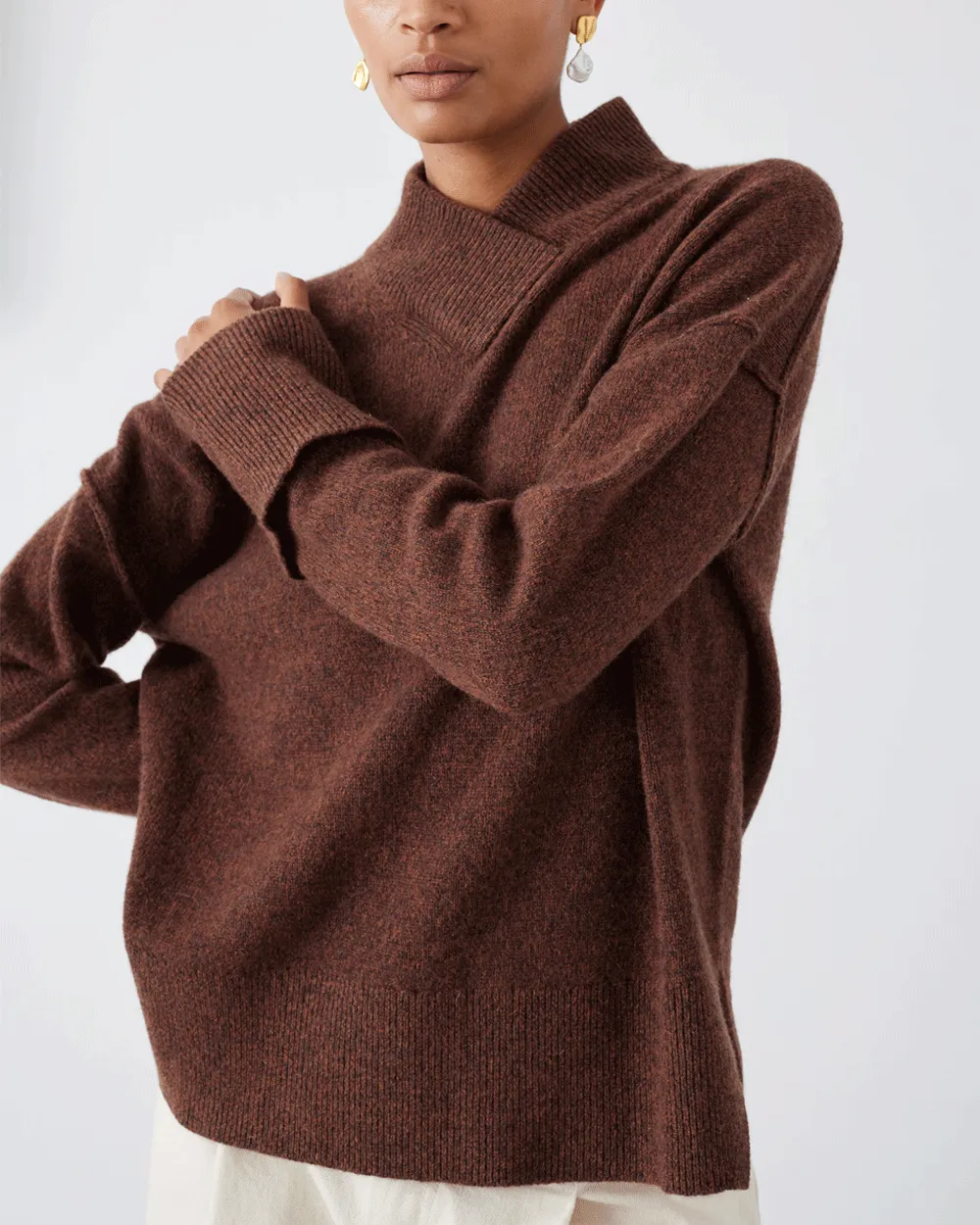 Brown Marl Gabriella Wrapped Neck Sweater