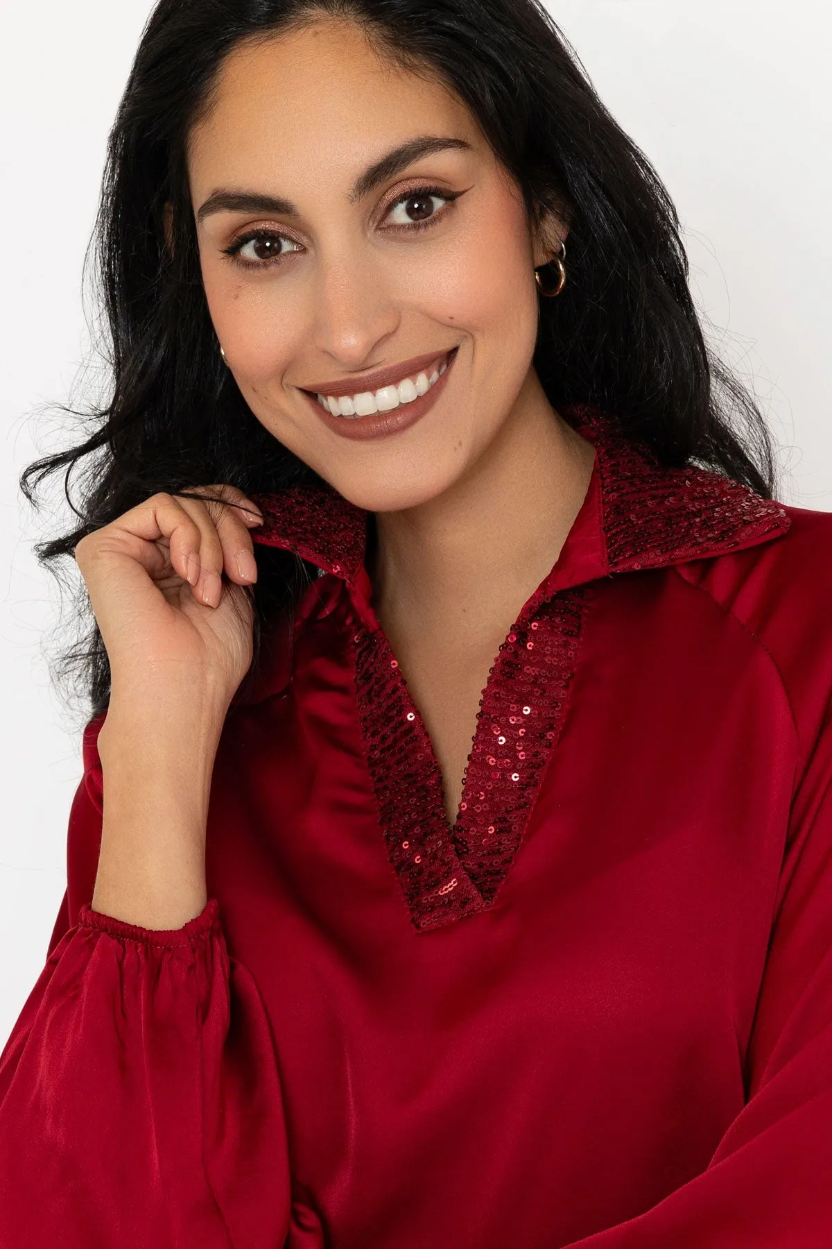 Burgundy Sequin Collar Top