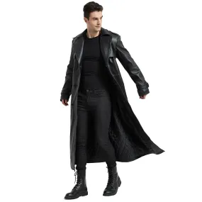 CLEARANCE / Men's Ultra Long Leather Coat with Belted - US