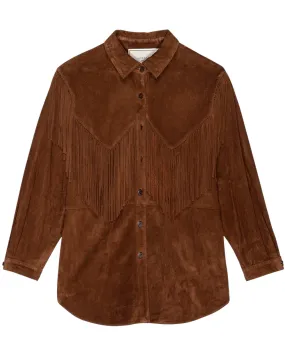 Cognac Suede Fringe Shirt Jacket