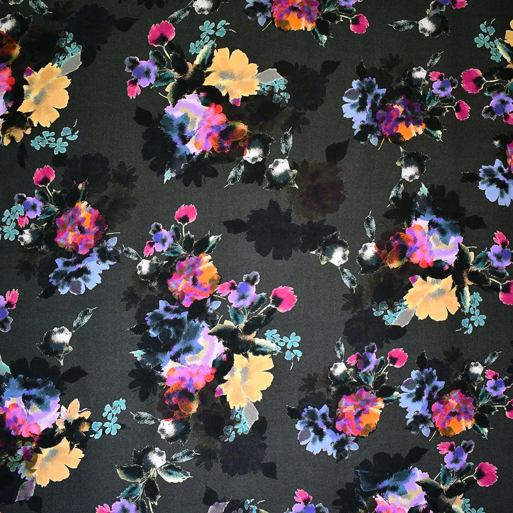 Colorful Sketchy Floral Rayon Crepe Graphite/Multi