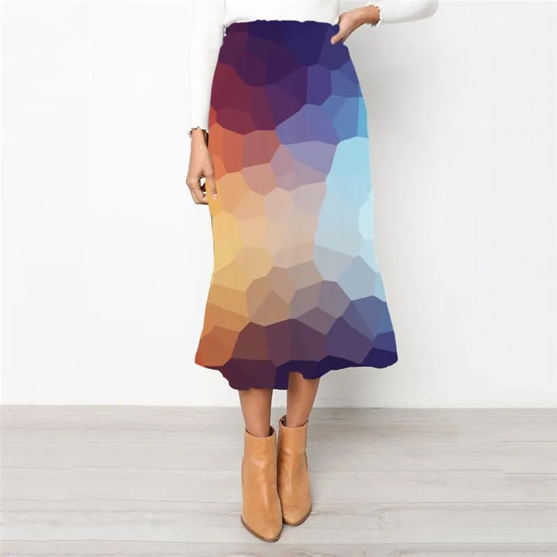 Colorful Skirts Women Geometry Rock Frauen Abstract High waist skirts