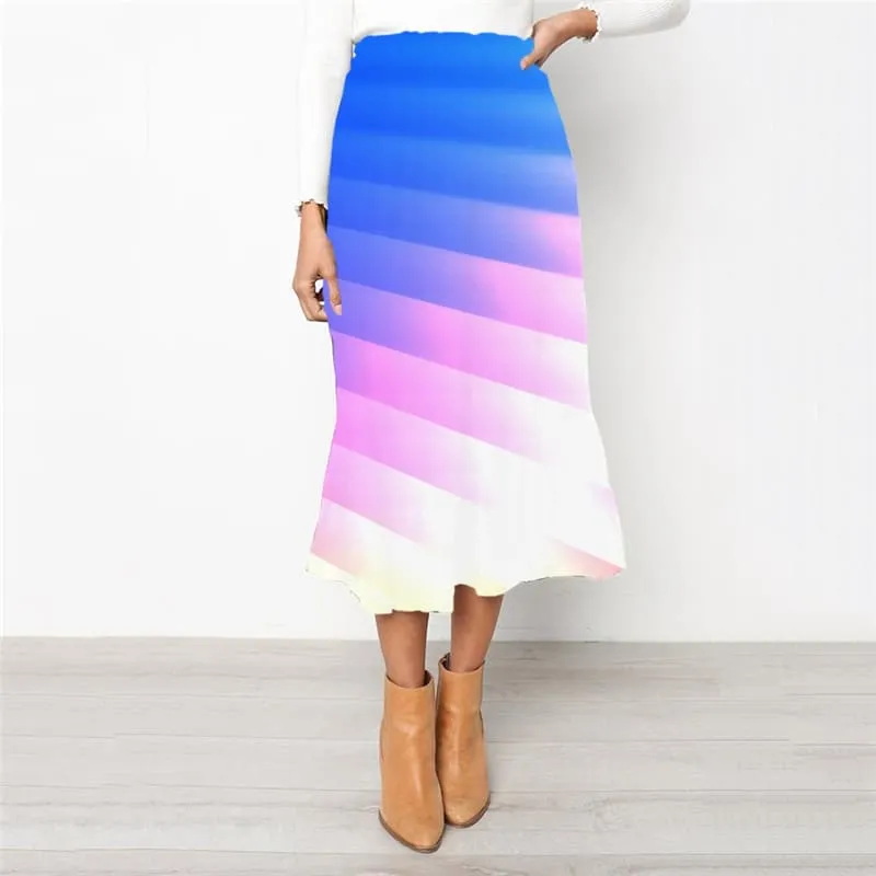 Colorful Skirts Women Gradient Rock Frauen Abstract High waist skirts