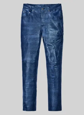 Croc Metallic Blue Leather Pants