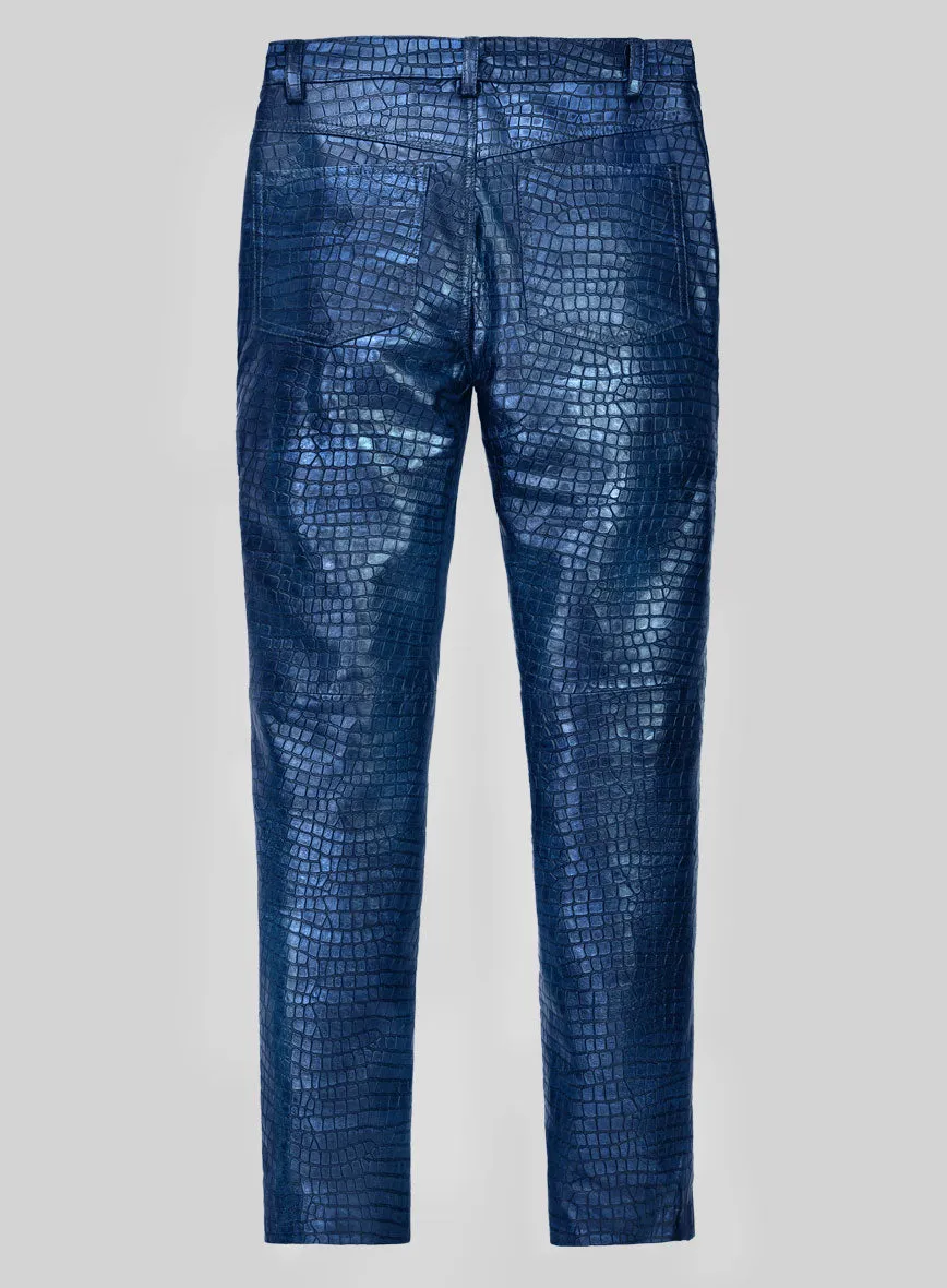 Croc Metallic Blue Leather Pants