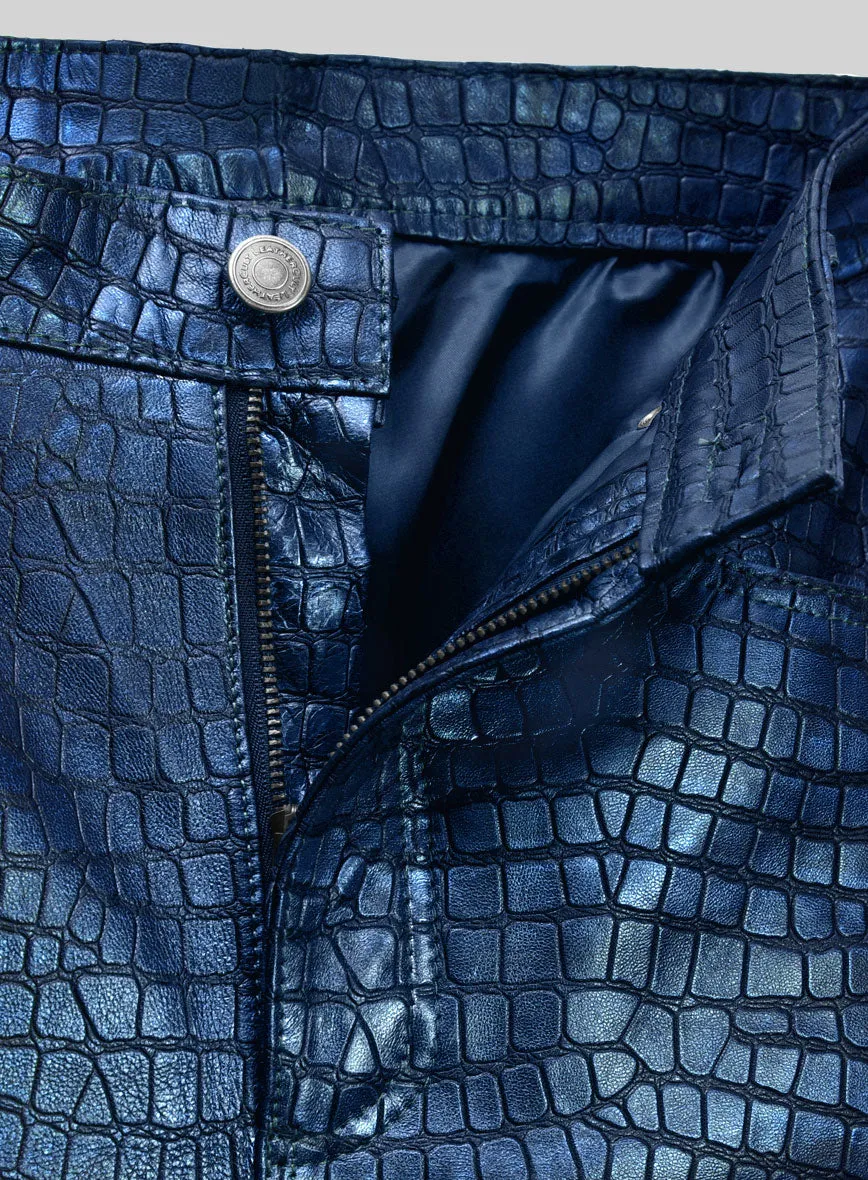 Croc Metallic Blue Leather Pants