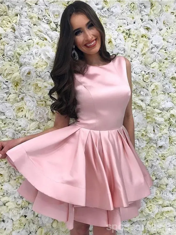 Cute Pink Bateau Simple Cheap Homecoming Dresses 2018, CM424