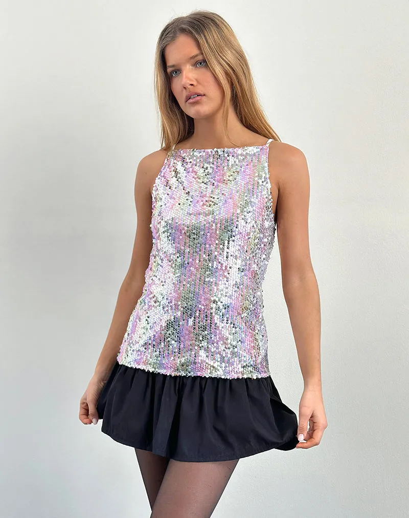 Damske Vest Top in Clear Sequin Iridescent