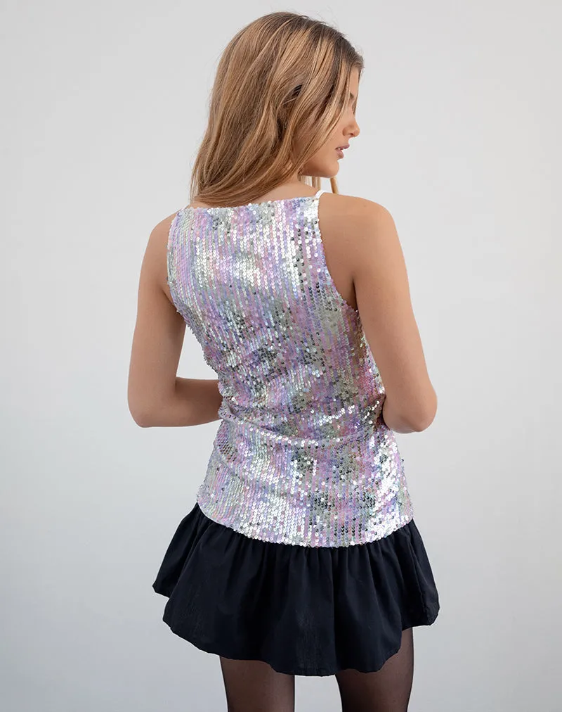 Damske Vest Top in Clear Sequin Iridescent