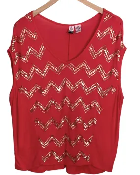 Dark Autumn Flame Sequin V-Neck Top