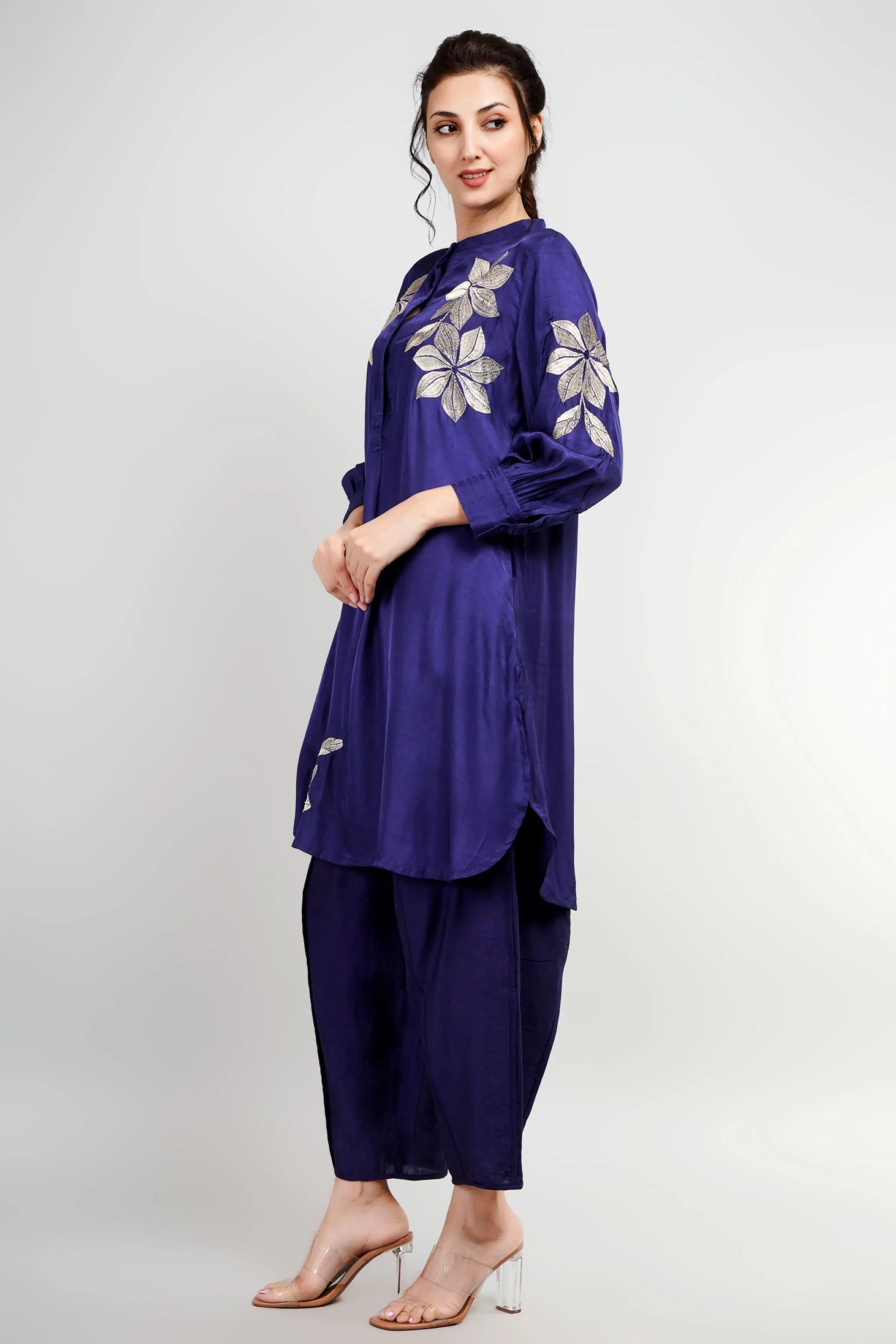 Deep Blue Embroidered Belgium Linen Co-Ord Set