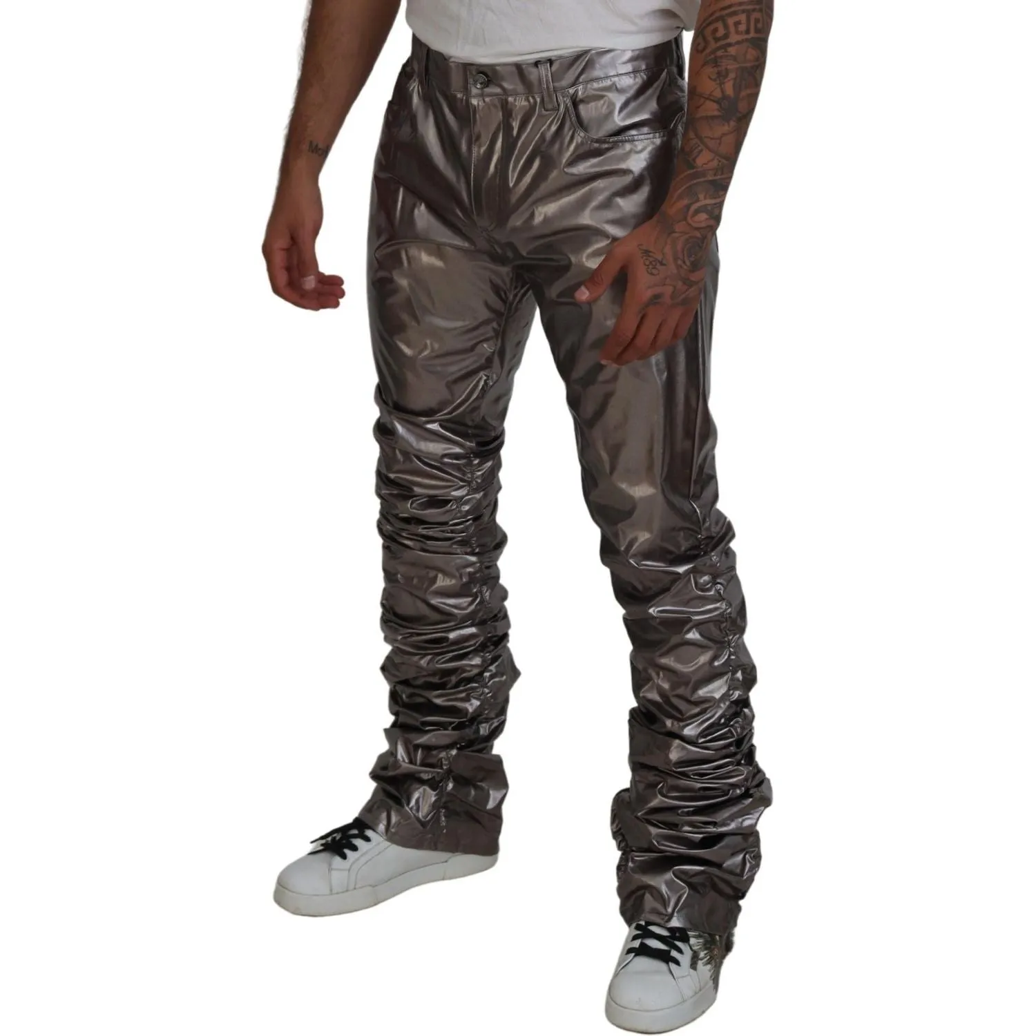 Dolce & Gabbana Metallic Silver Casual Pants