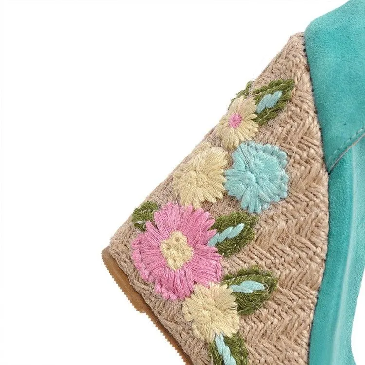 EMMA EMBROIDERED FLORAL WEDGE