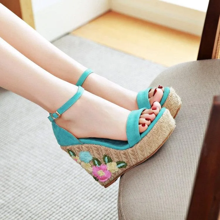 EMMA EMBROIDERED FLORAL WEDGE