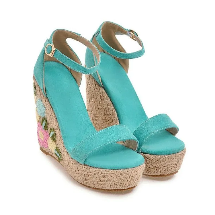 EMMA EMBROIDERED FLORAL WEDGE