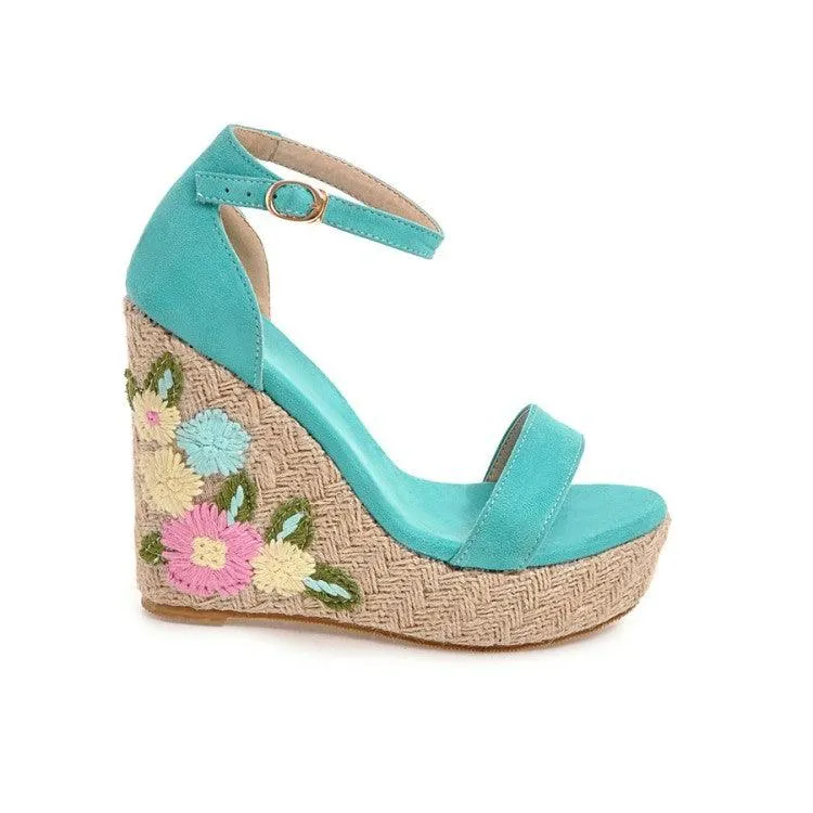 EMMA EMBROIDERED FLORAL WEDGE