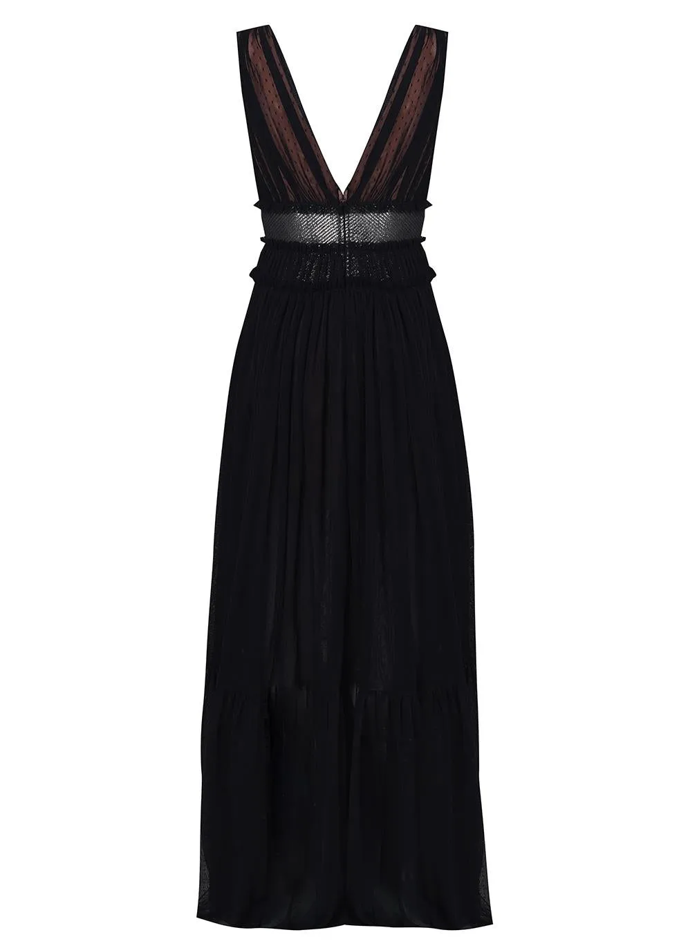 Eve Black Nude Plunge-Front Shimmer Belt Maxi Dress