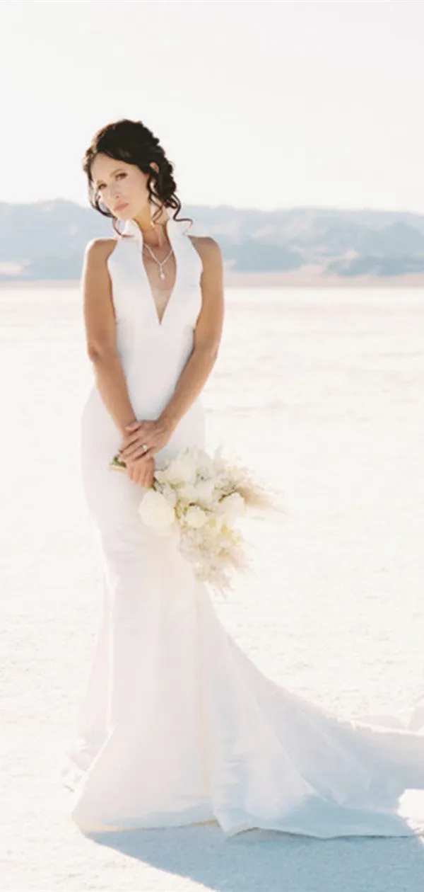 Fancy Popular Beach Wedding Dresses, Mermaid Simple Wedding Dresses