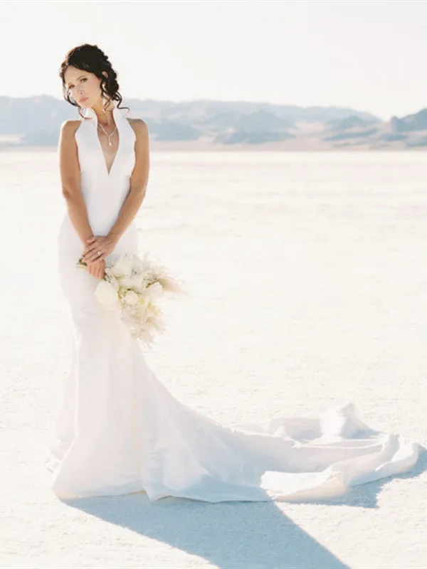 Fancy Popular Beach Wedding Dresses, Mermaid Simple Wedding Dresses