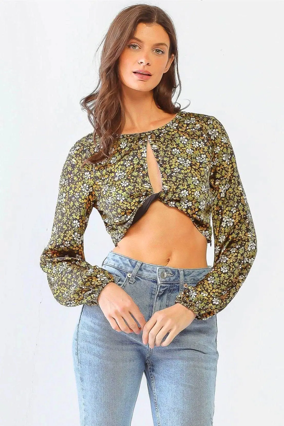 Floral Print Bliss Twist Front Detail Crop Top /1-2-2-1