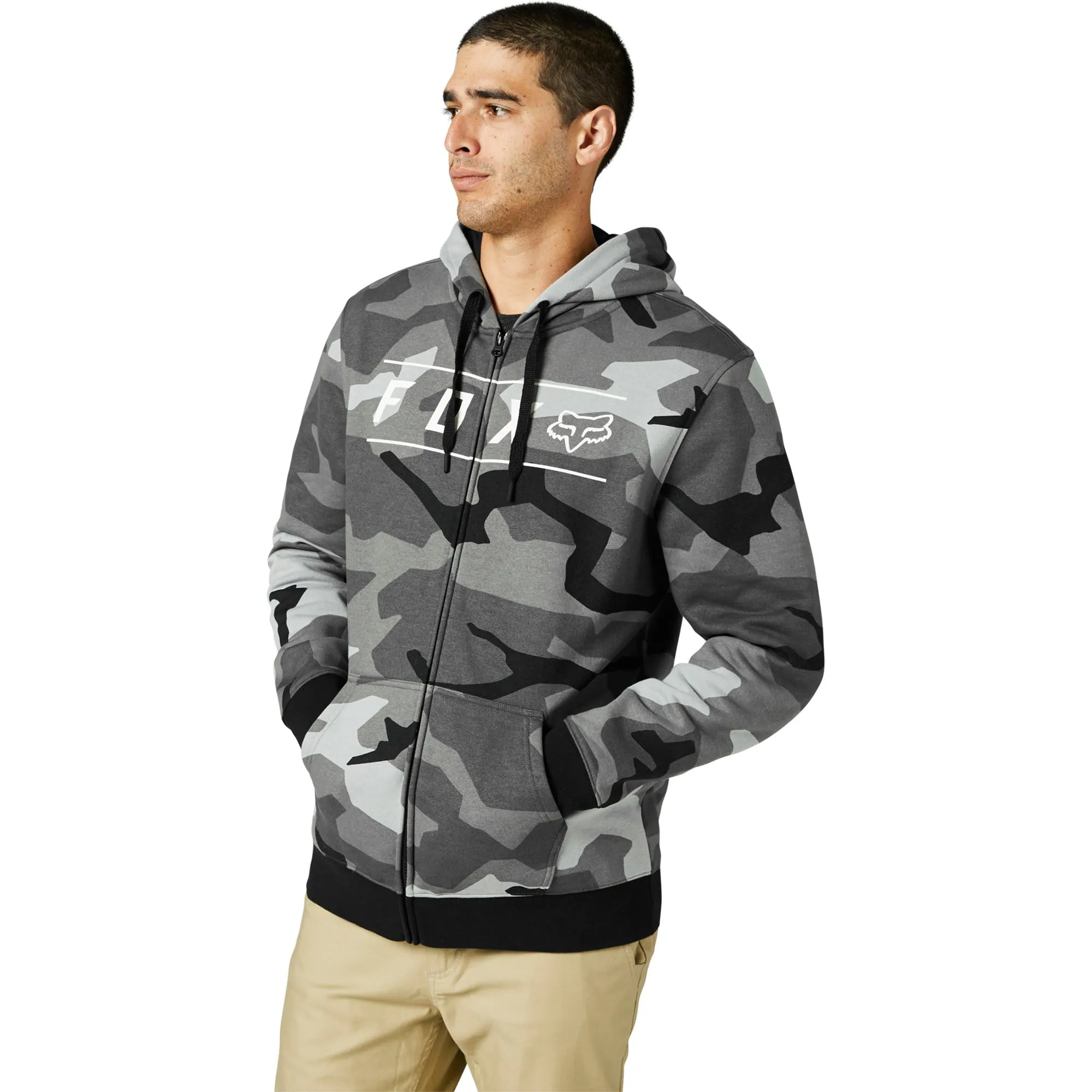 Fox Racing  Mens Black Camo Pinnacle Zip Up Fleece Hoodie Sweatshirt Cotton Warm