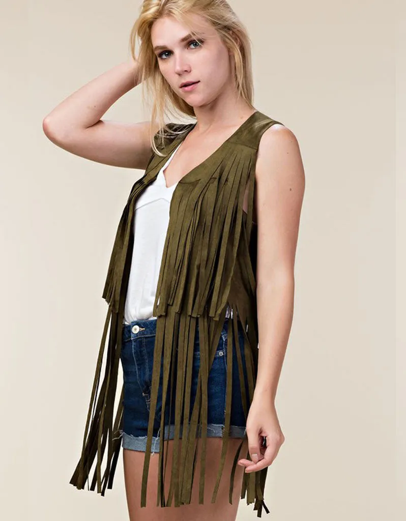 Fringe Forever Vest in Olive