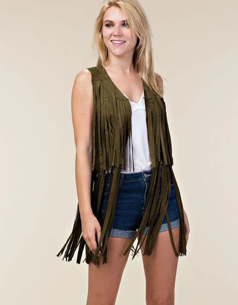 Fringe Forever Vest in Olive