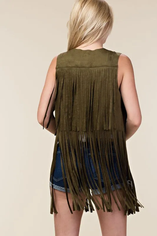 Fringe Forever Vest in Olive