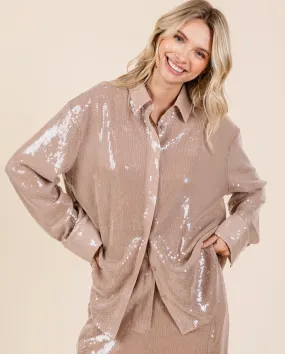 GG Sequin Oversized Button up Blouse