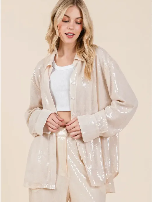 GG Sequin Oversized Button up Blouse