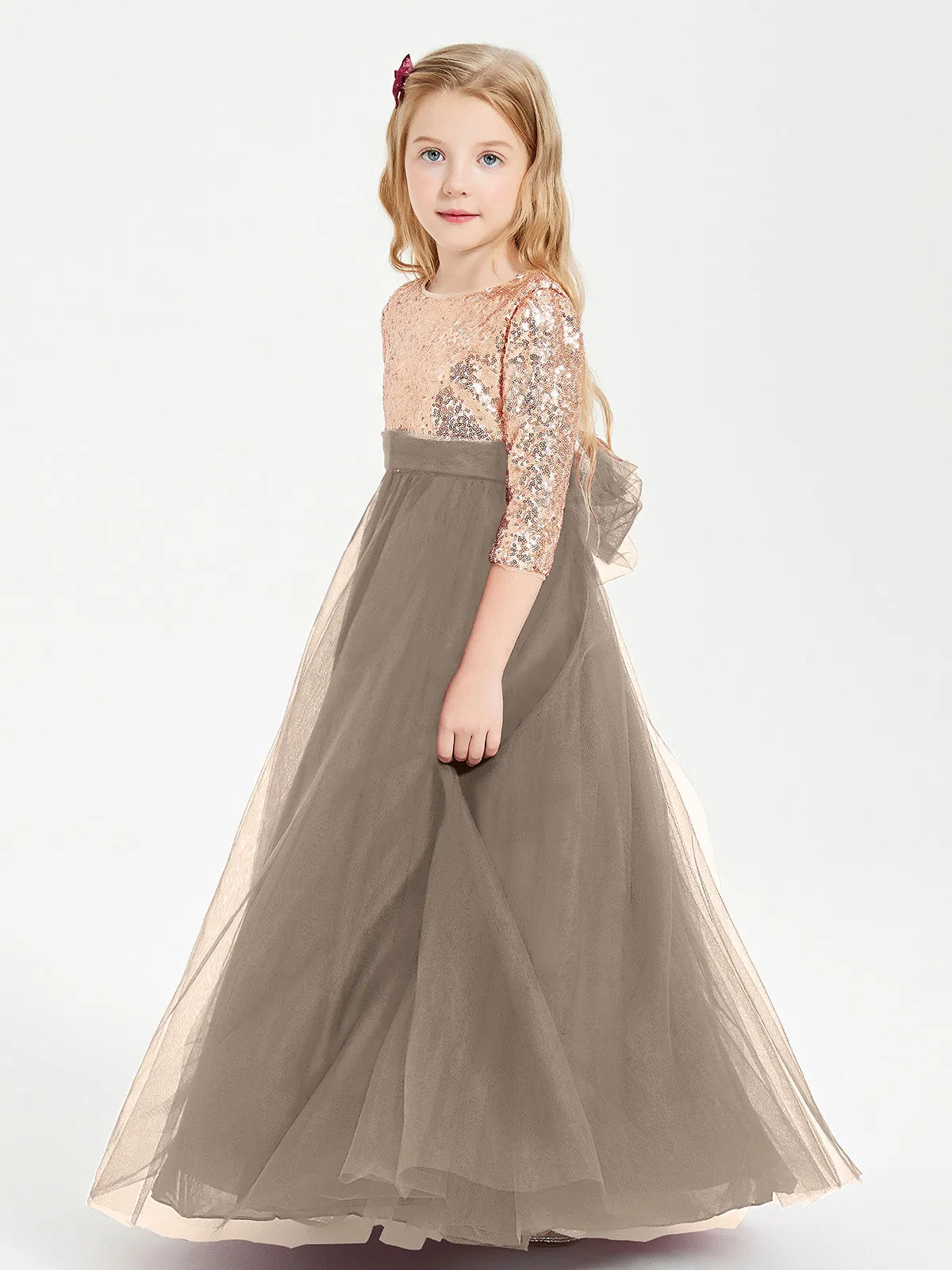 Glamorous Junior Bridesmaid Dresses Sequined Top Taupe