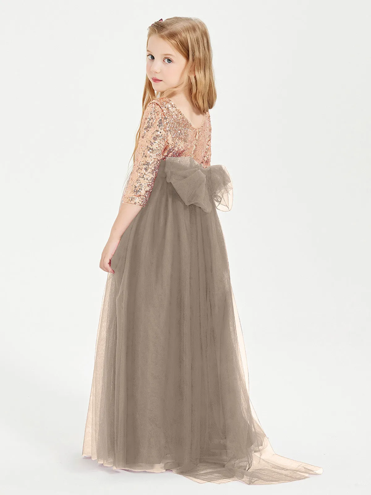 Glamorous Junior Bridesmaid Dresses Sequined Top Taupe