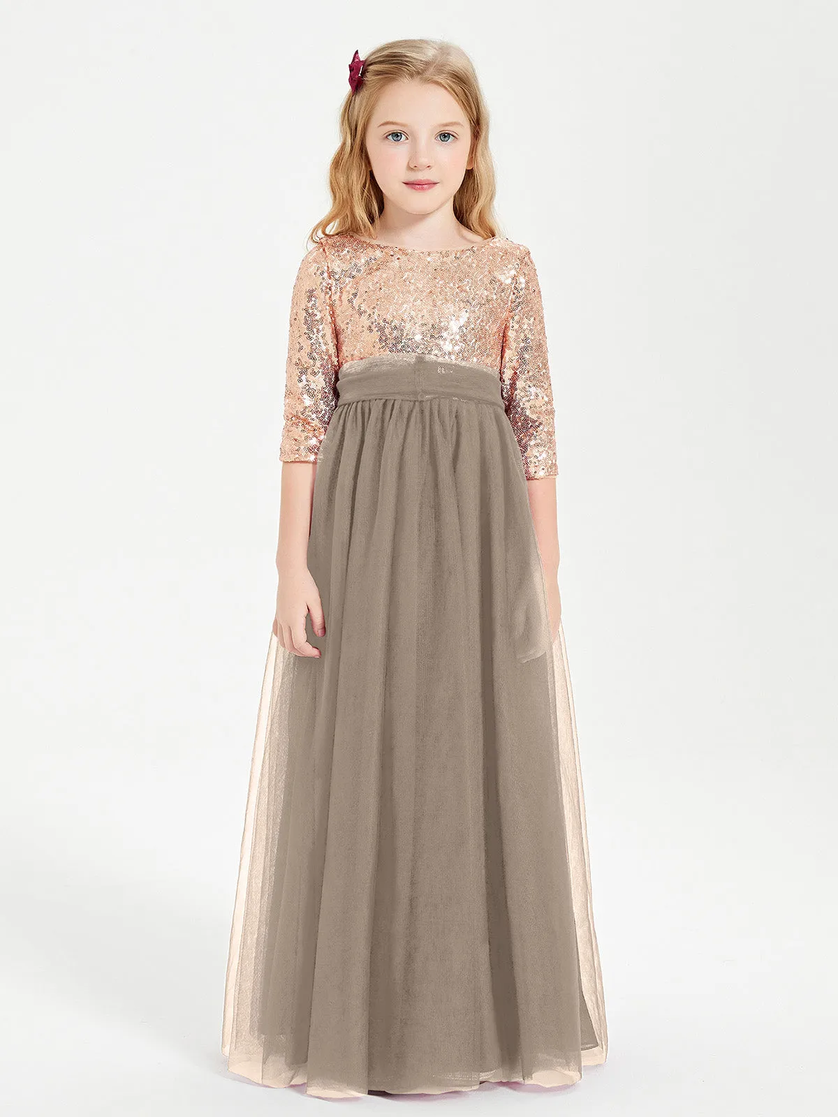 Glamorous Junior Bridesmaid Dresses Sequined Top Taupe