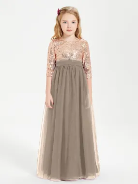 Glamorous Junior Bridesmaid Dresses Sequined Top Taupe