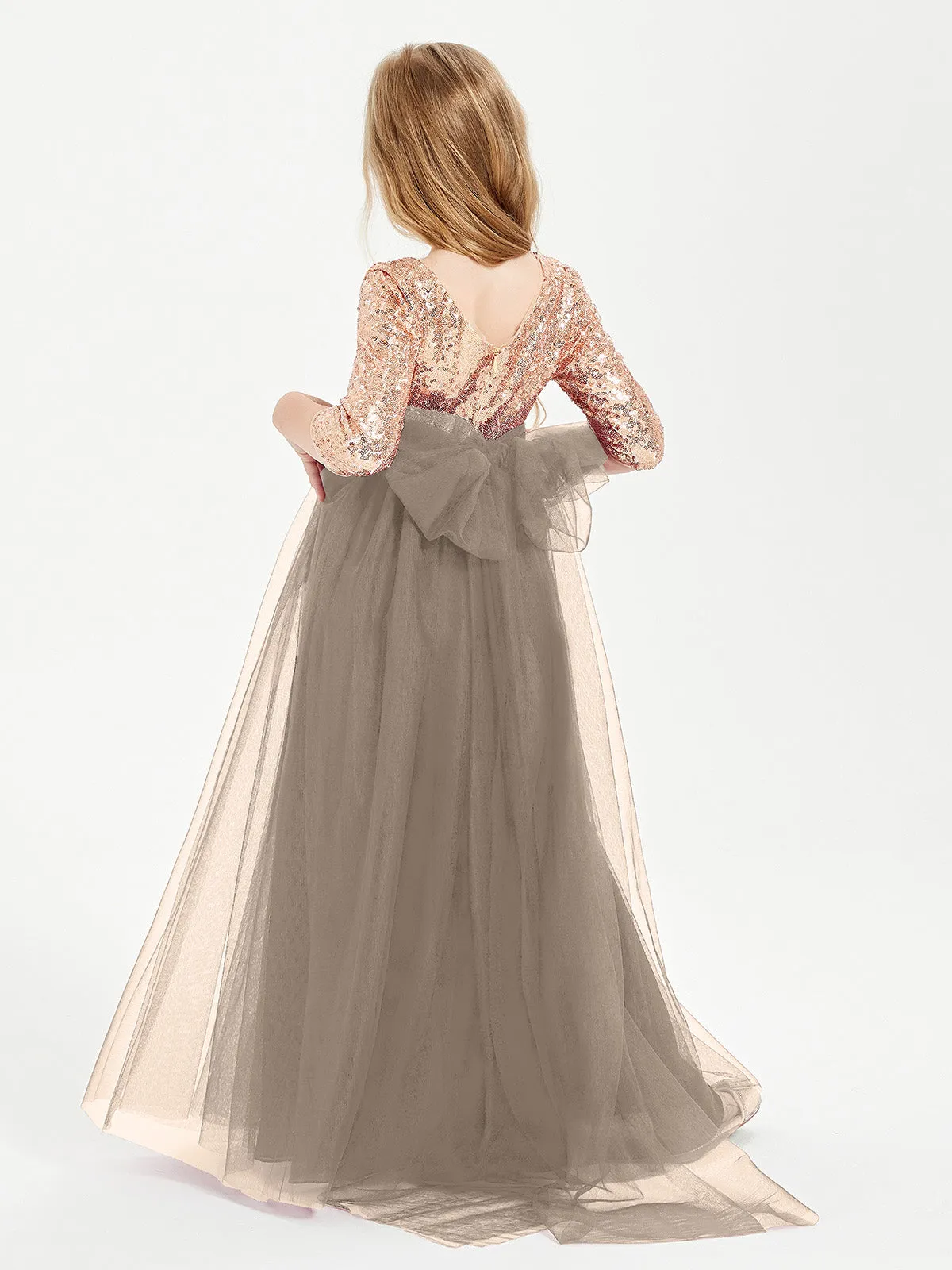 Glamorous Junior Bridesmaid Dresses Sequined Top Taupe