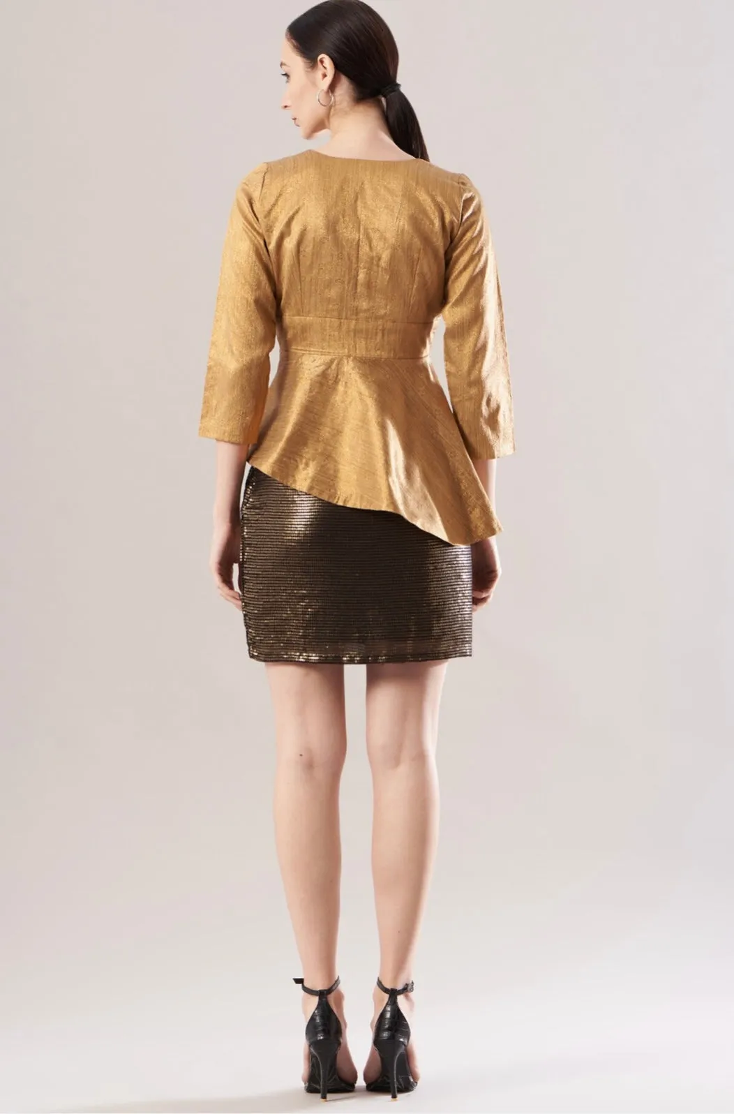 Gold Peplum Party Top for Women