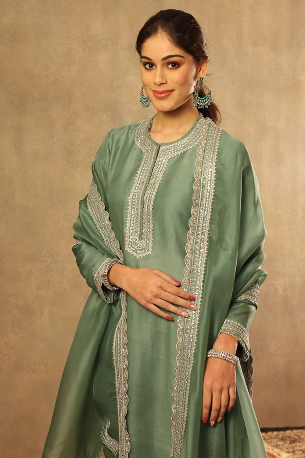 Handwoven Green Katan Silk Kurta Set