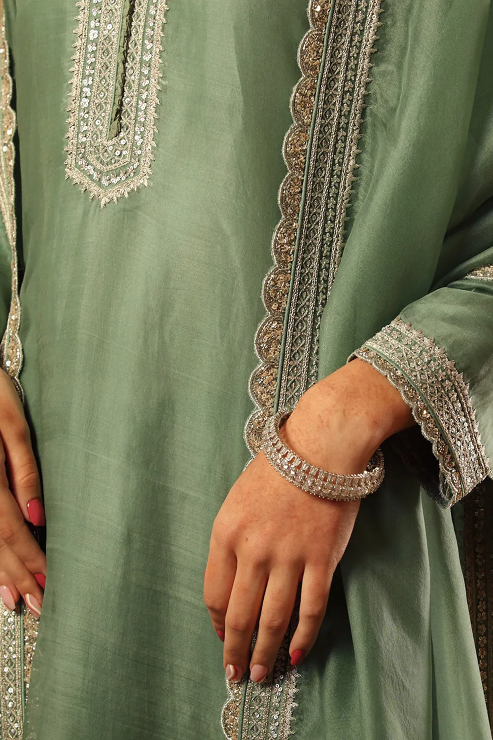 Handwoven Green Katan Silk Kurta Set