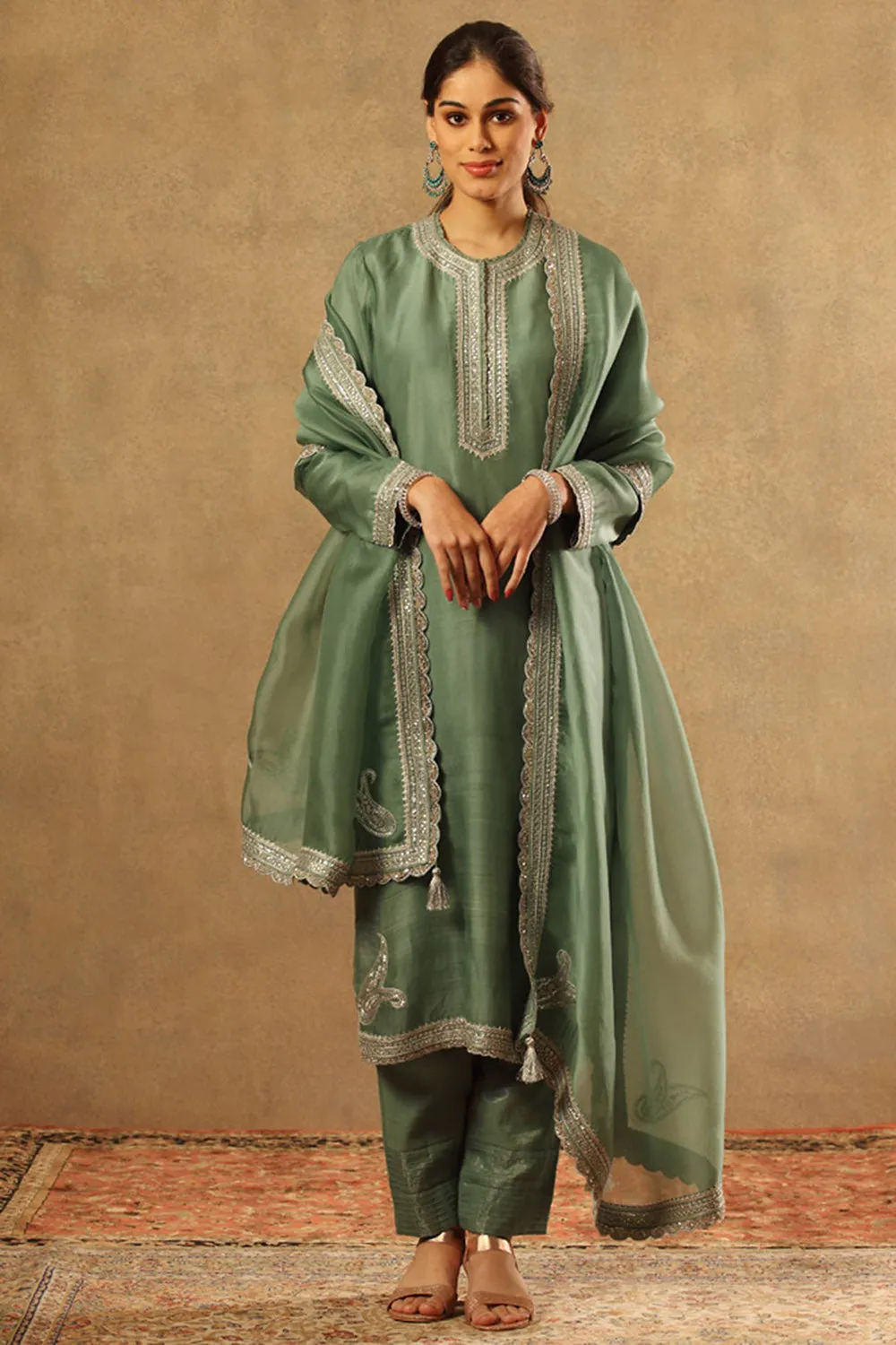 Handwoven Green Katan Silk Kurta Set