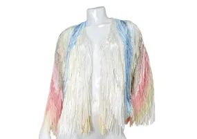 Italian Colorful Pastel Silk Ribbon Fringe Crochet Jacket