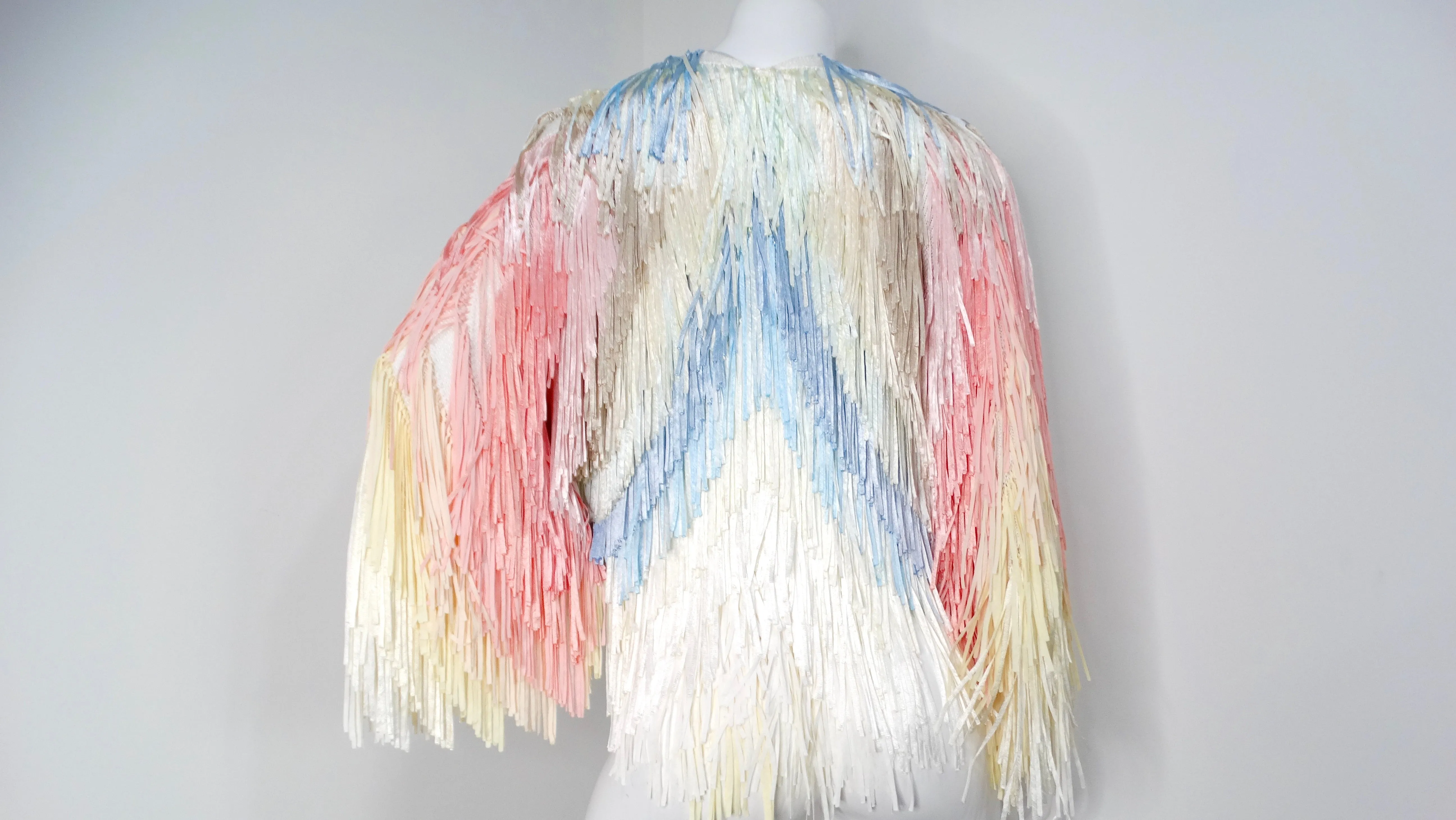 Italian Colorful Pastel Silk Ribbon Fringe Crochet Jacket