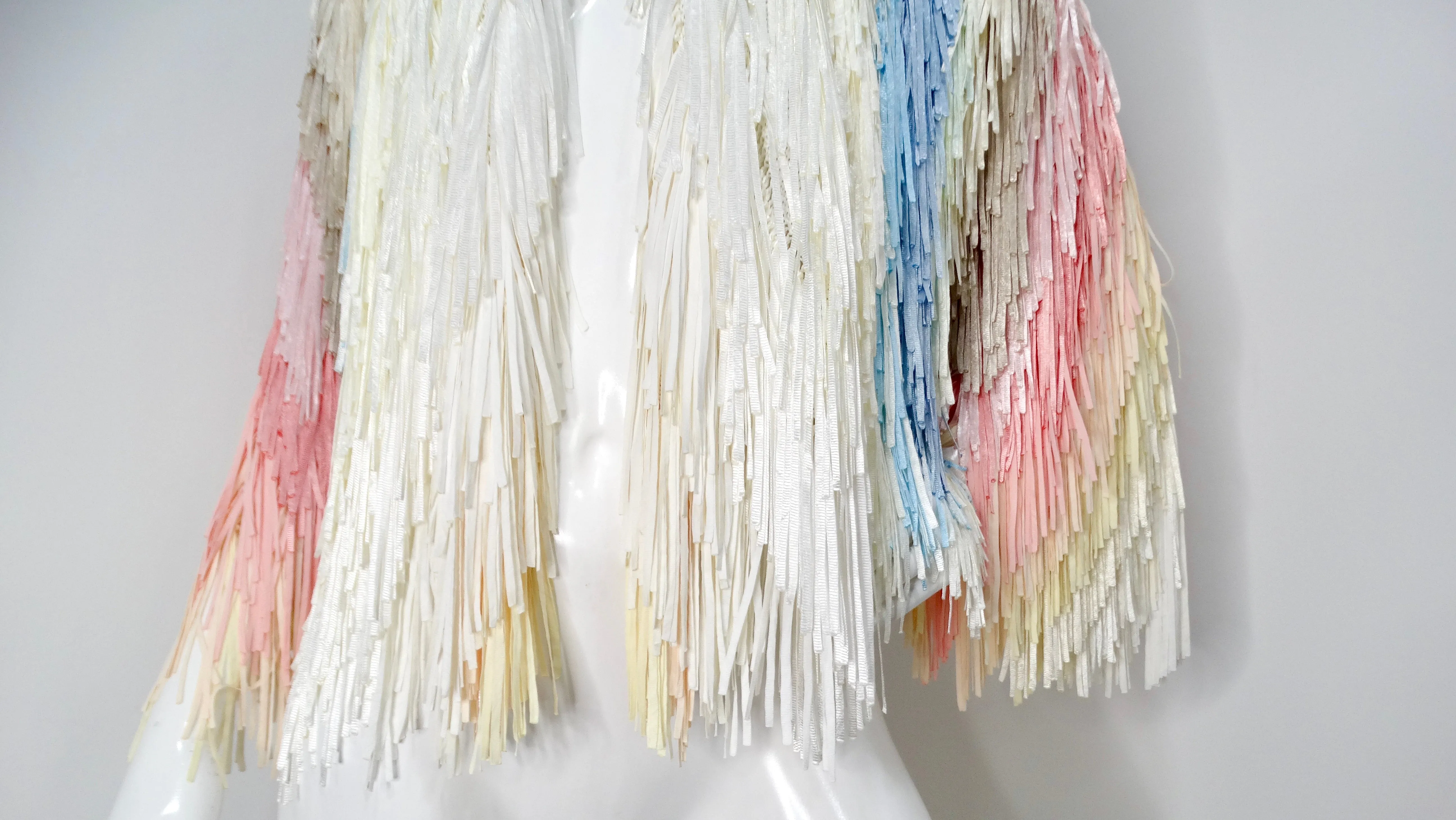 Italian Colorful Pastel Silk Ribbon Fringe Crochet Jacket